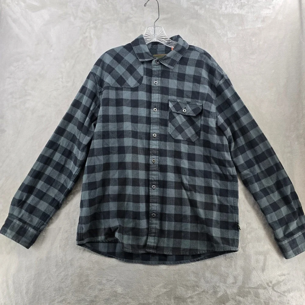 Howler Bros Flannel Shirt Mens Large Gray Black Buffalo Check Long sleeve‎